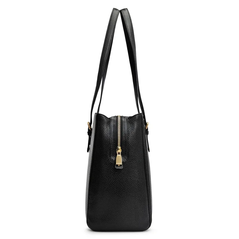 Da Milano Black Medium Wax Leather Shoulder Bag - Black for Women | Best Price UAE